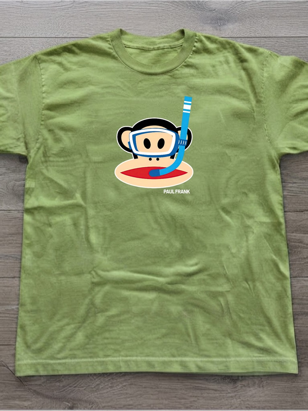 Paul Frank Olive Green Tee with Multicolor Julius Snorkel Graphic Gildan T-shirt